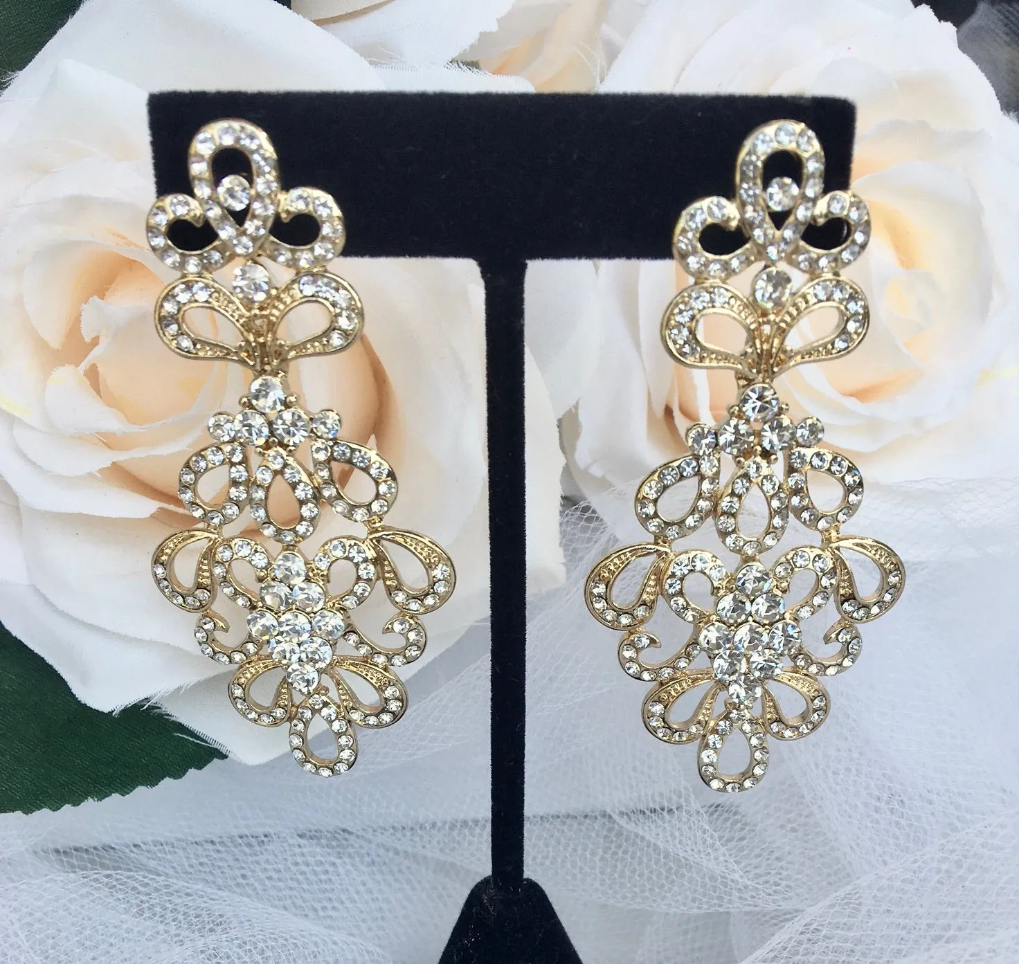 "Wynona" - Rhinestone Bridal Earrings - Available in Silver and Gold