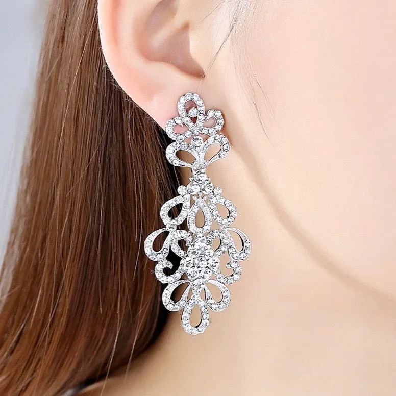 "Wynona" - Rhinestone Bridal Earrings - Available in Silver and Gold