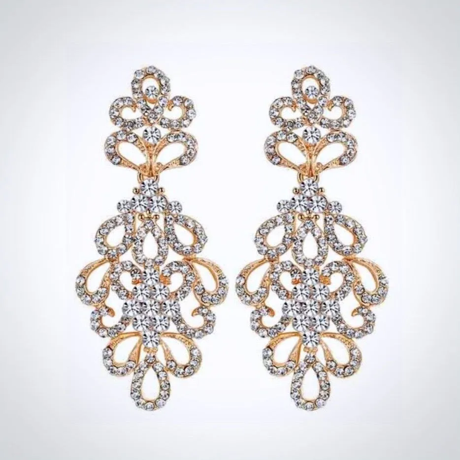 "Wynona" - Rhinestone Bridal Earrings - Available in Silver and Gold