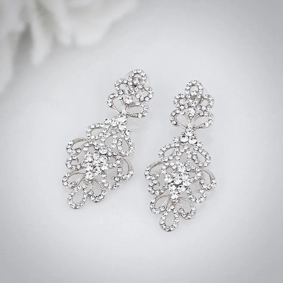 "Wynona" - Rhinestone Bridal Earrings - Available in Silver and Gold