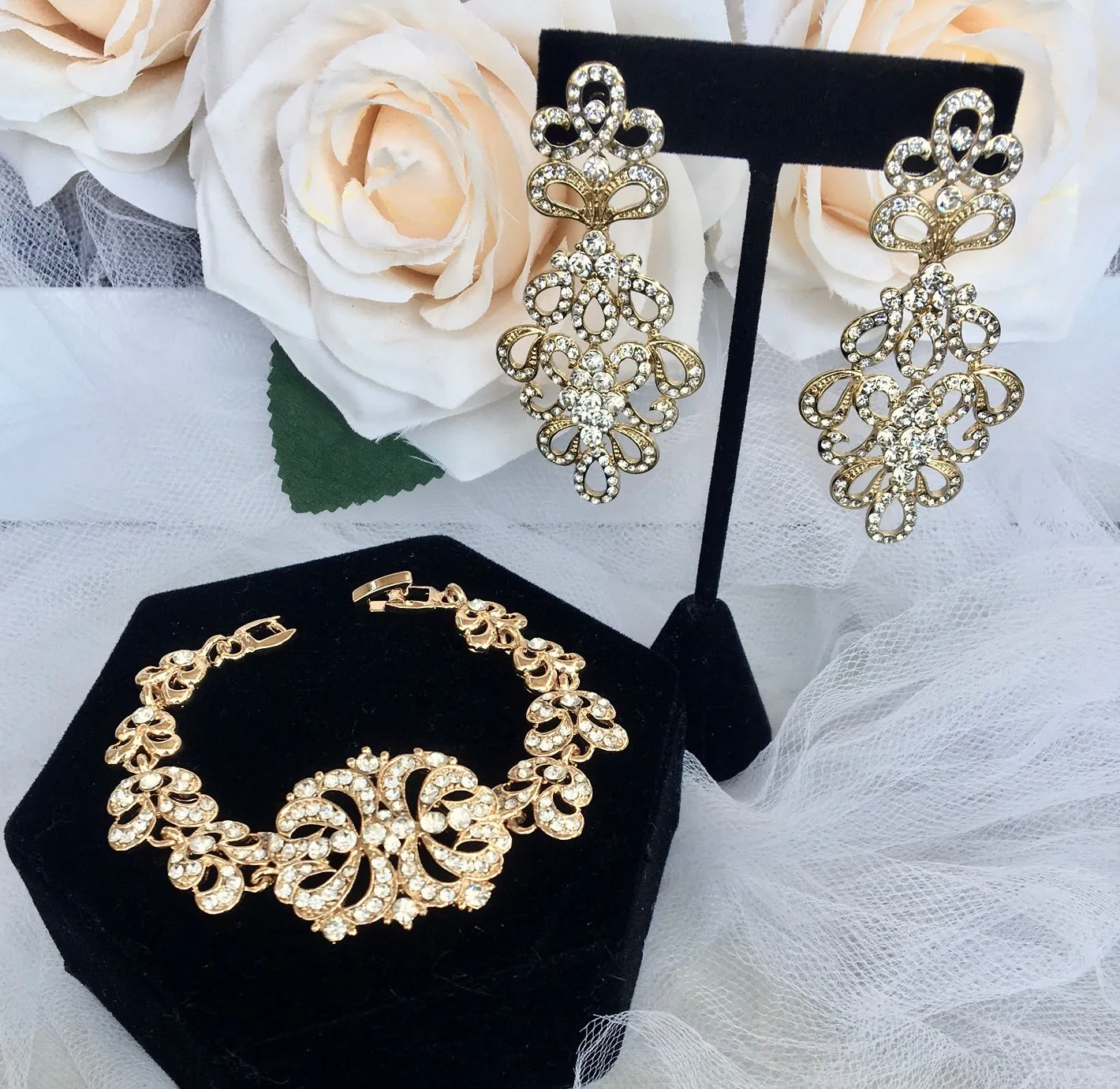 "Wynona" - Rhinestone Bridal Earrings - Available in Silver and Gold