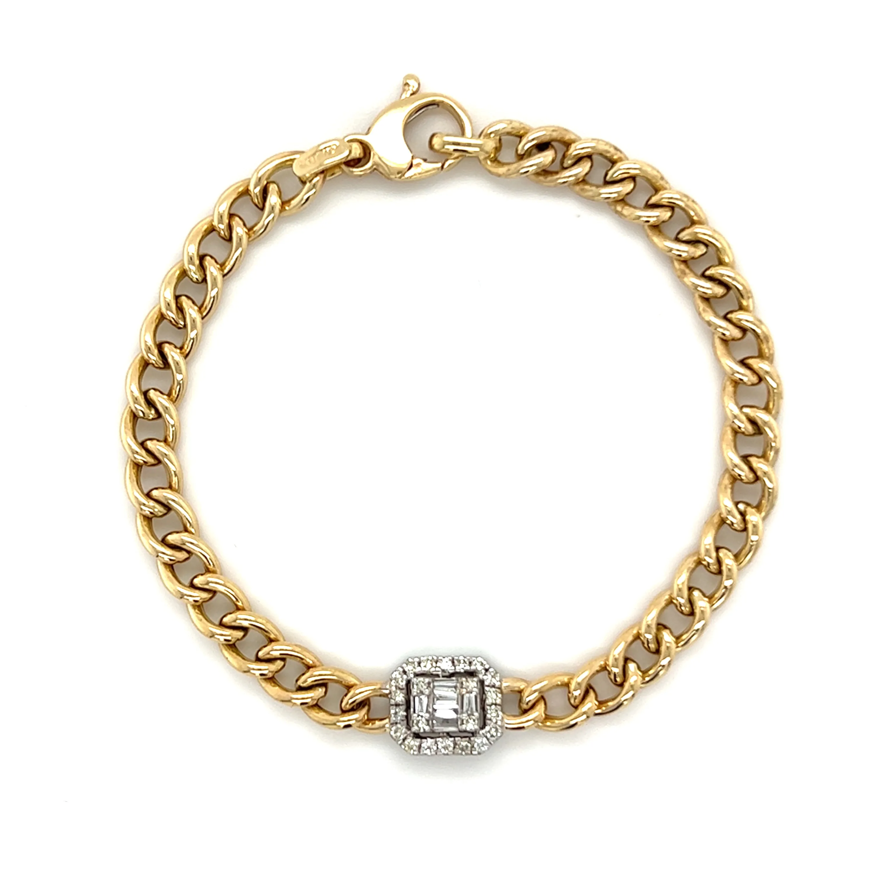 Rectangular Diamond Charm on Cuban Link Bracelet