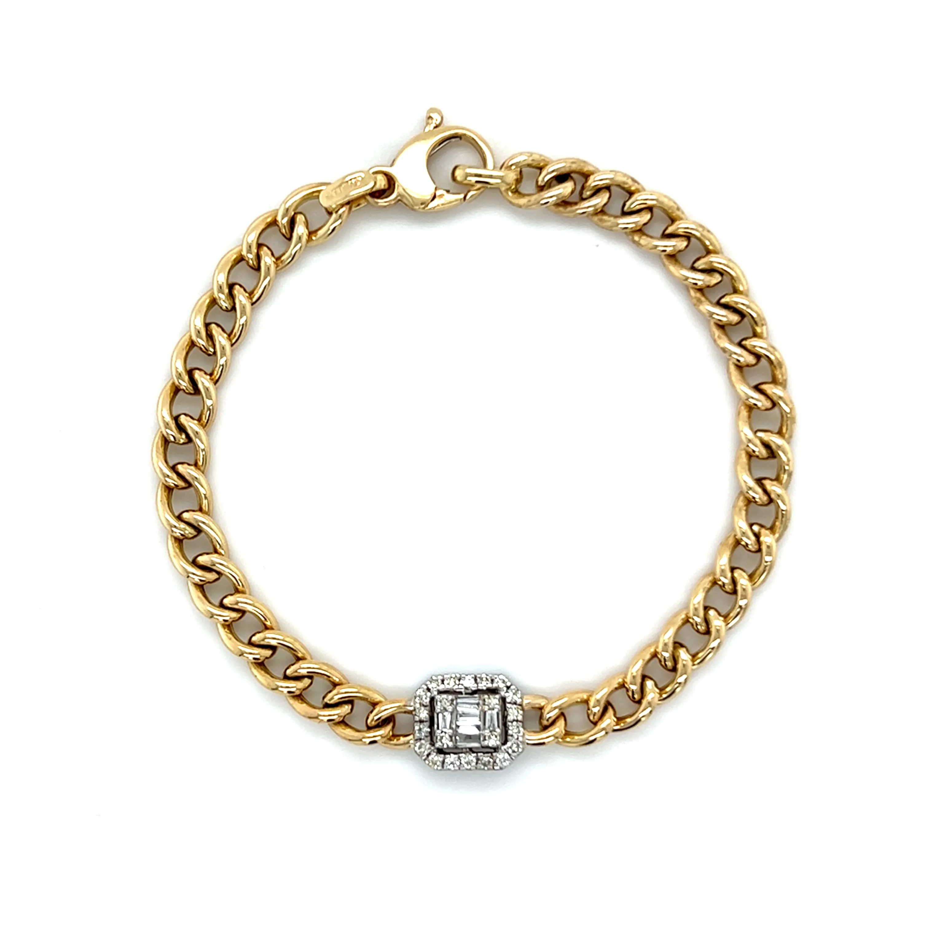 Rectangular Diamond Charm on Cuban Link Bracelet