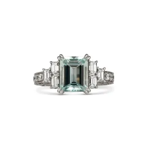 Regal Collection® Aquamarine Emerald Cut Three Stone Diamond Ring | White Gold