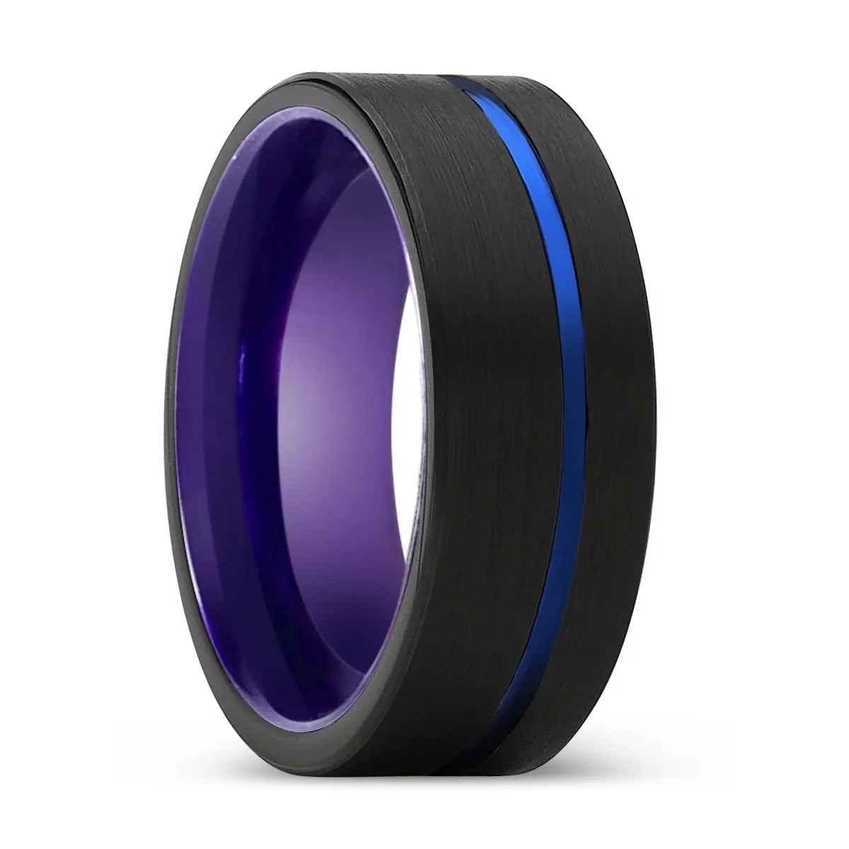 REGAL | Purple Ring, Black Tungsten Ring, Blue Offset Groove, Flat