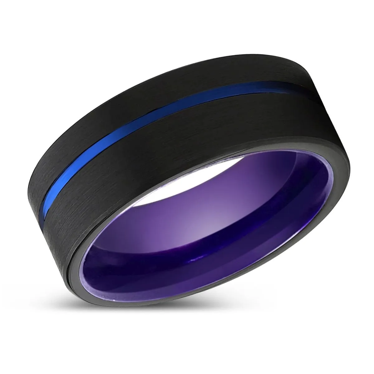 REGAL | Purple Ring, Black Tungsten Ring, Blue Offset Groove, Flat