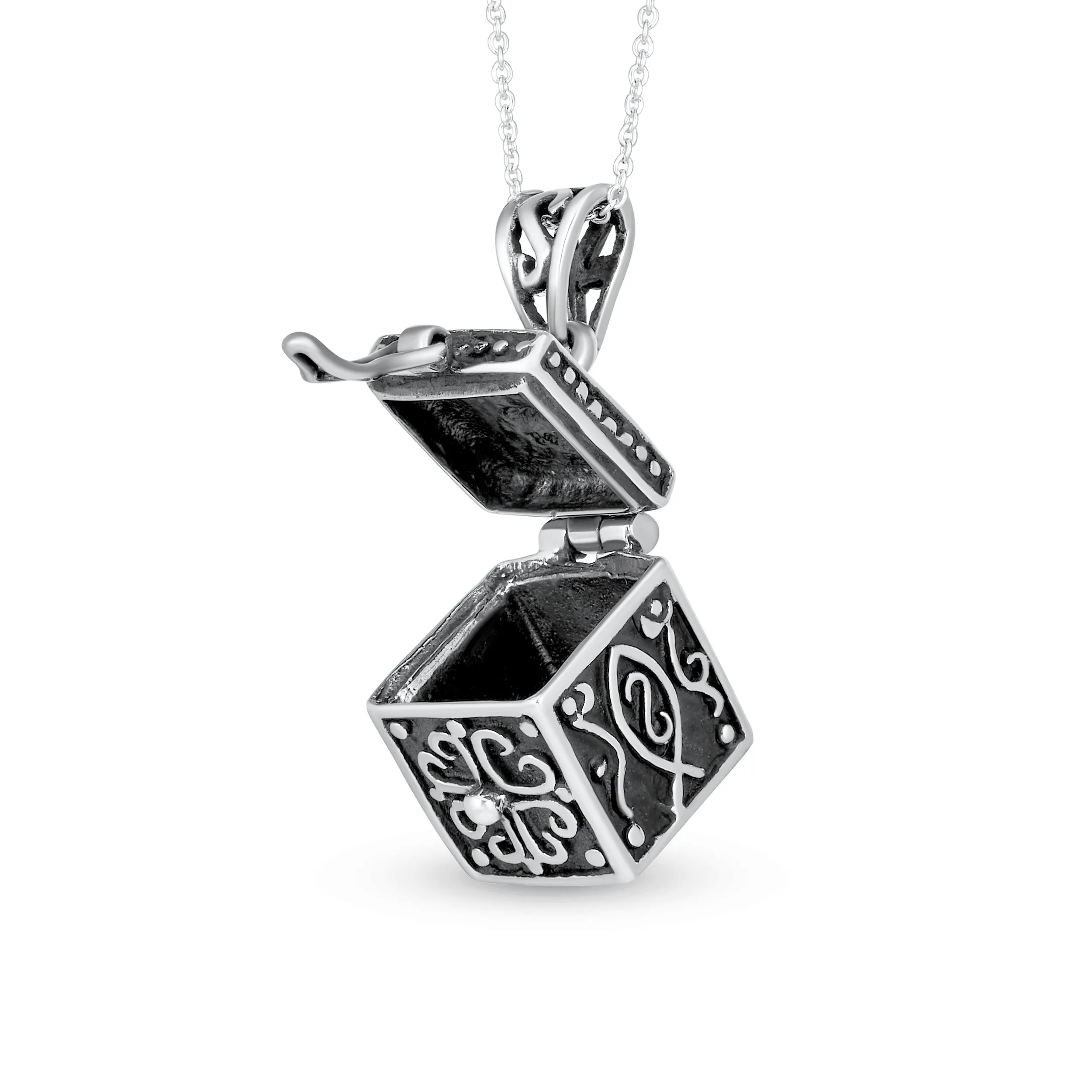 Religious Christian Ichthys Jesus Locket Necklace in Oxidized Sterling Silver