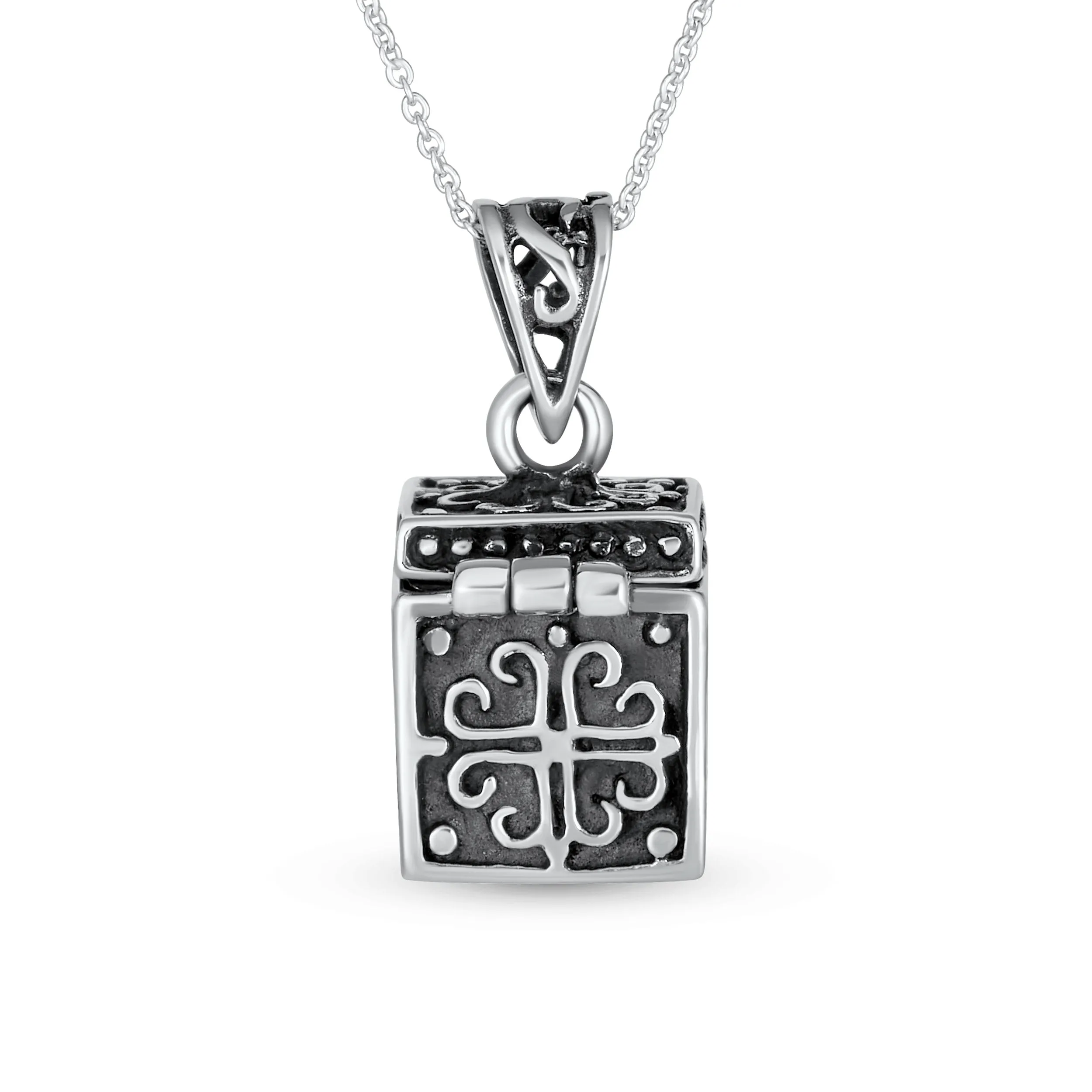 Religious Christian Ichthys Jesus Locket Necklace in Oxidized Sterling Silver