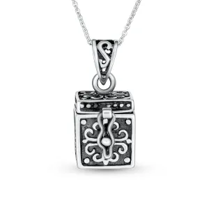 Religious Christian Ichthys Jesus Locket Necklace in Oxidized Sterling Silver