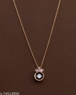 Rose Gold American Diamond Pendant &amp; Chain Set for Women – Elegant Necklace with Cubic Zirconia Stones