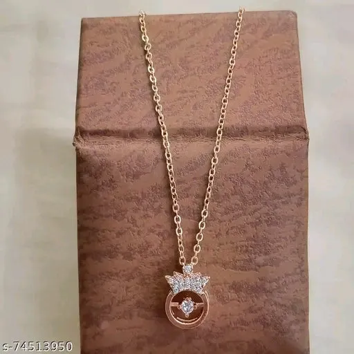 Rose Gold American Diamond Pendant &amp; Chain Set for Women – Elegant Necklace with Cubic Zirconia Stones