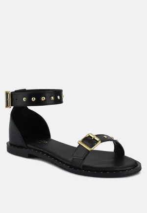 ROSEMARY Buckle Straps Black Flat Sandals