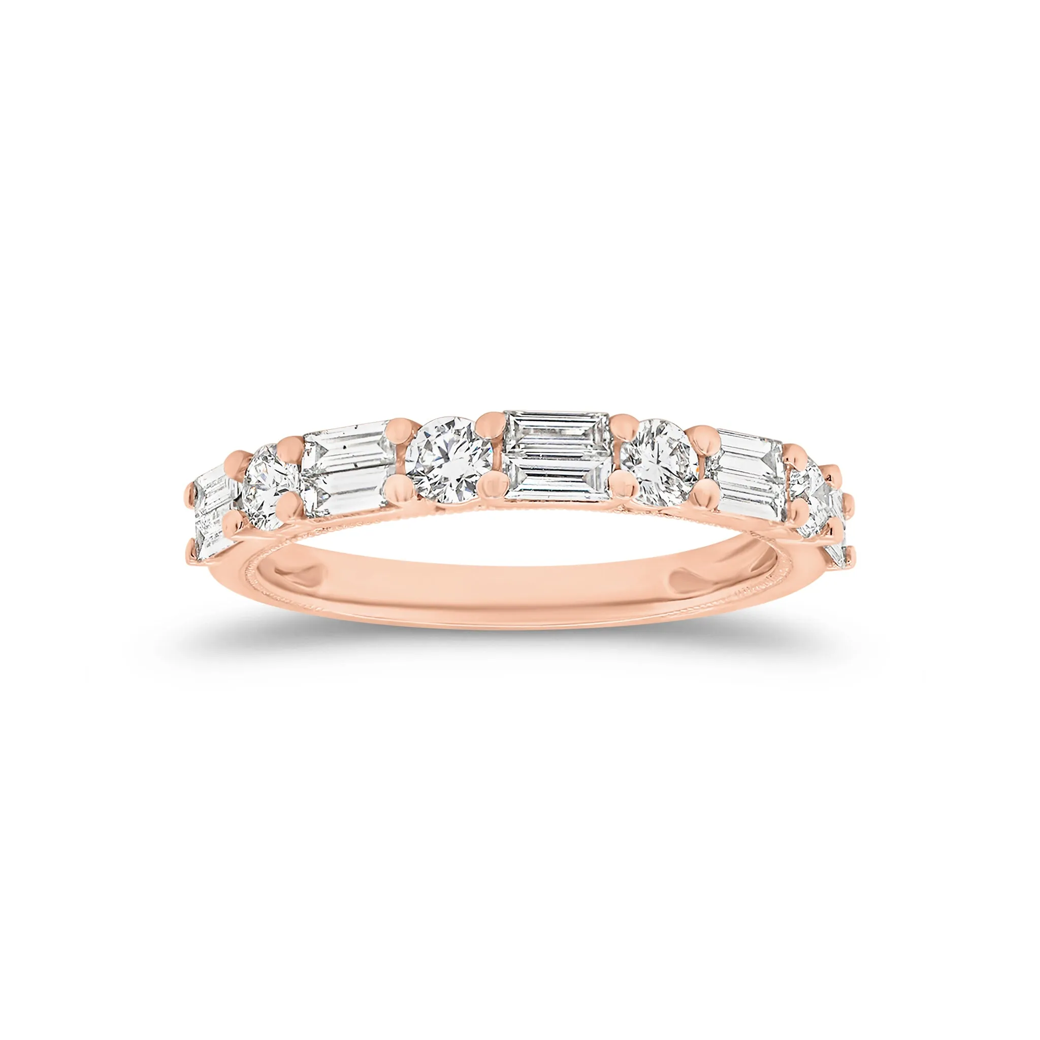 Round & Double Baguette Diamond Wedding Band