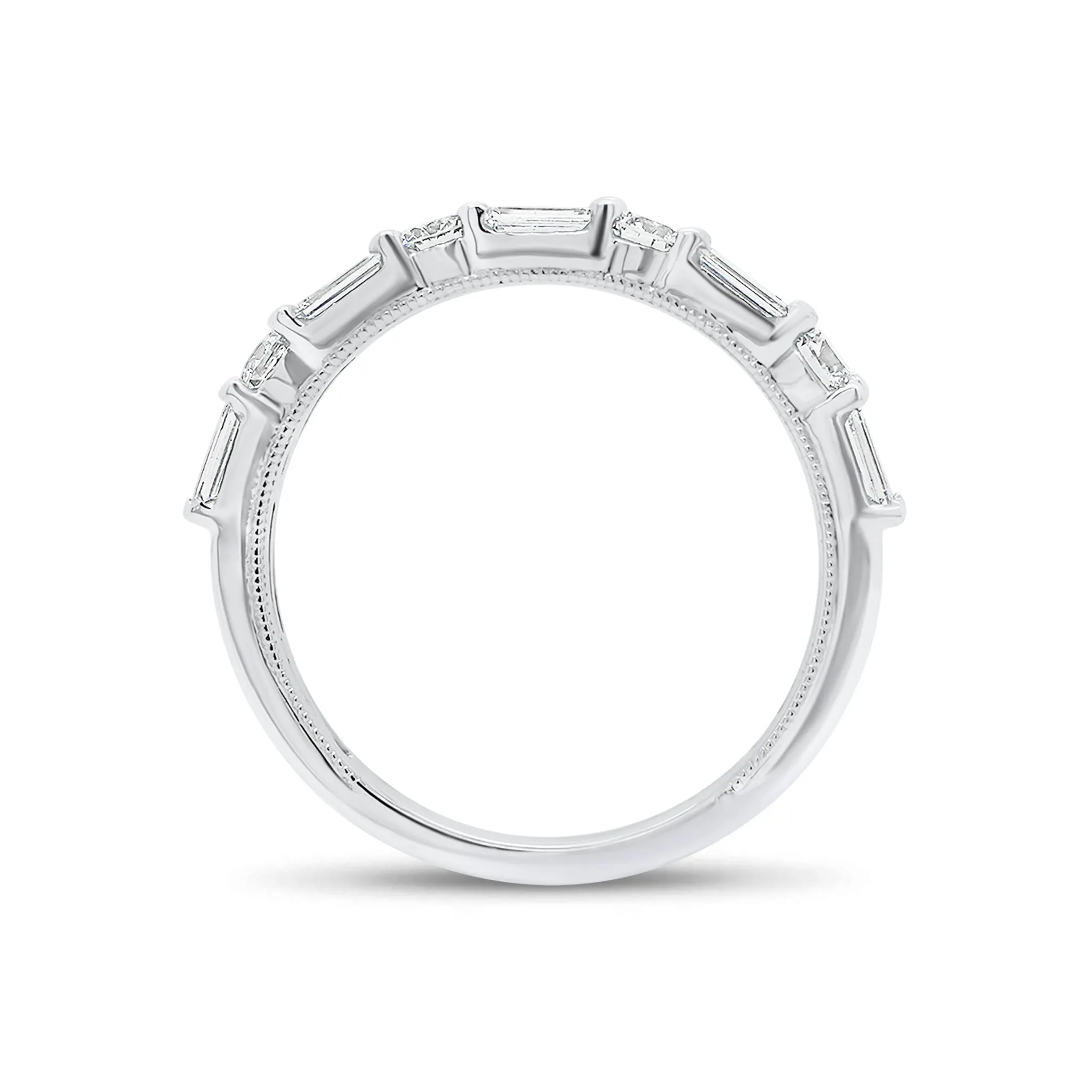 Round & Double Baguette Diamond Wedding Band