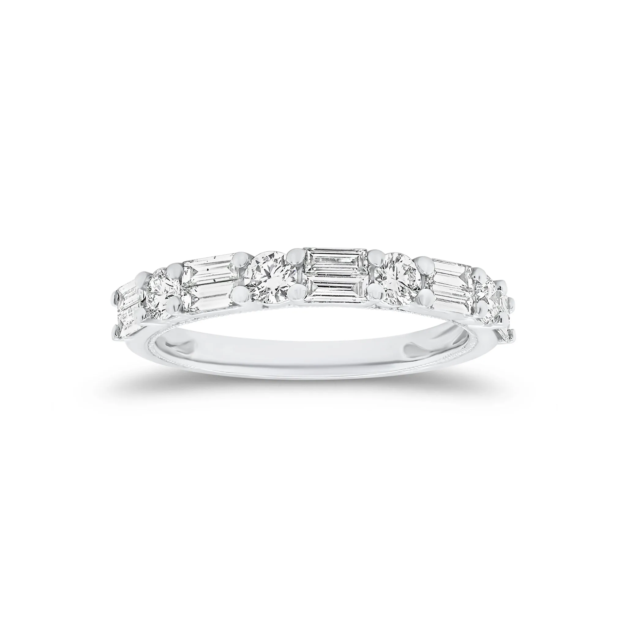 Round & Double Baguette Diamond Wedding Band