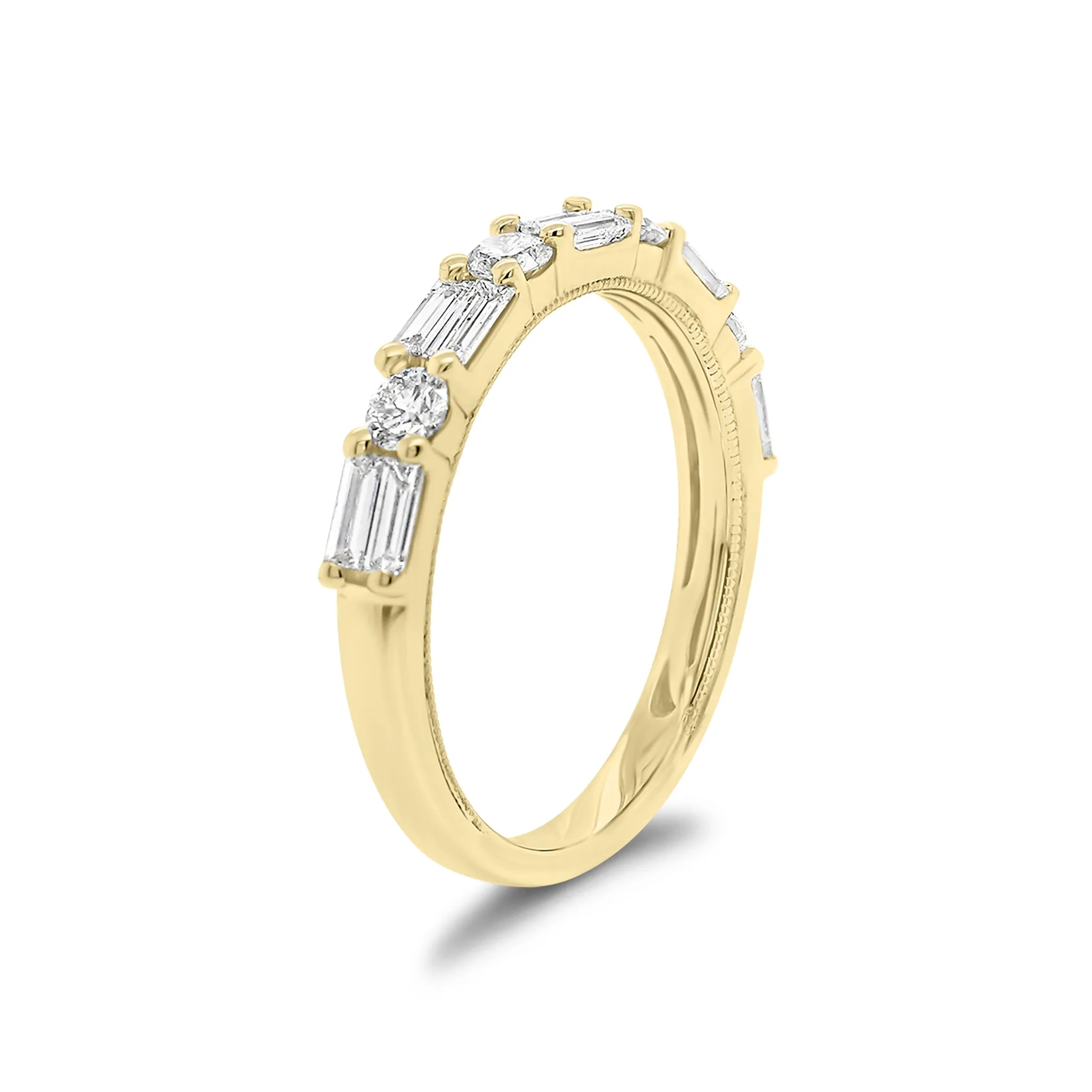 Round & Double Baguette Diamond Wedding Band