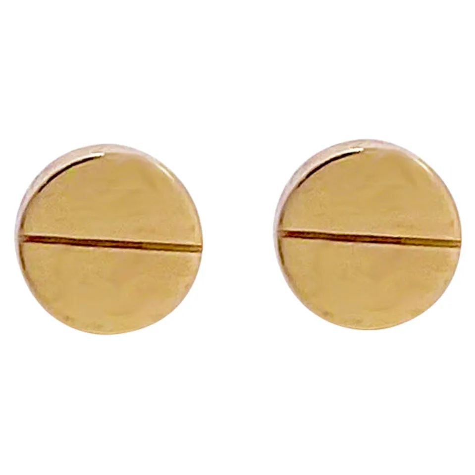 Round Gold Earrings Stud Style Modern Post Earrings 14k Yellow Gold