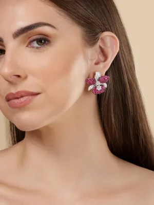 Rubans Rhodium Plated Premium White & Ruby Zircons Stud Earring