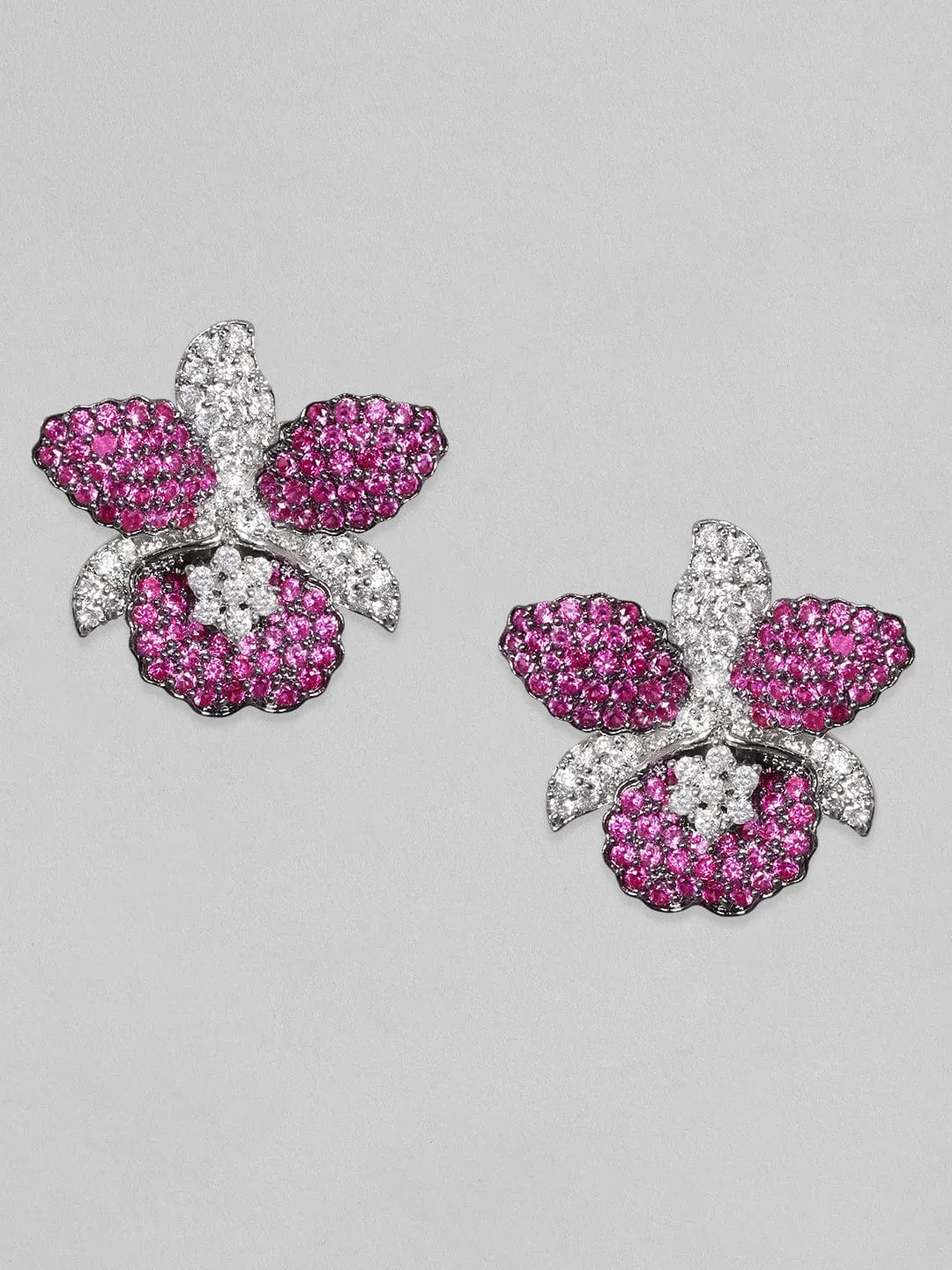 Rubans Rhodium Plated Premium White & Ruby Zircons Stud Earring