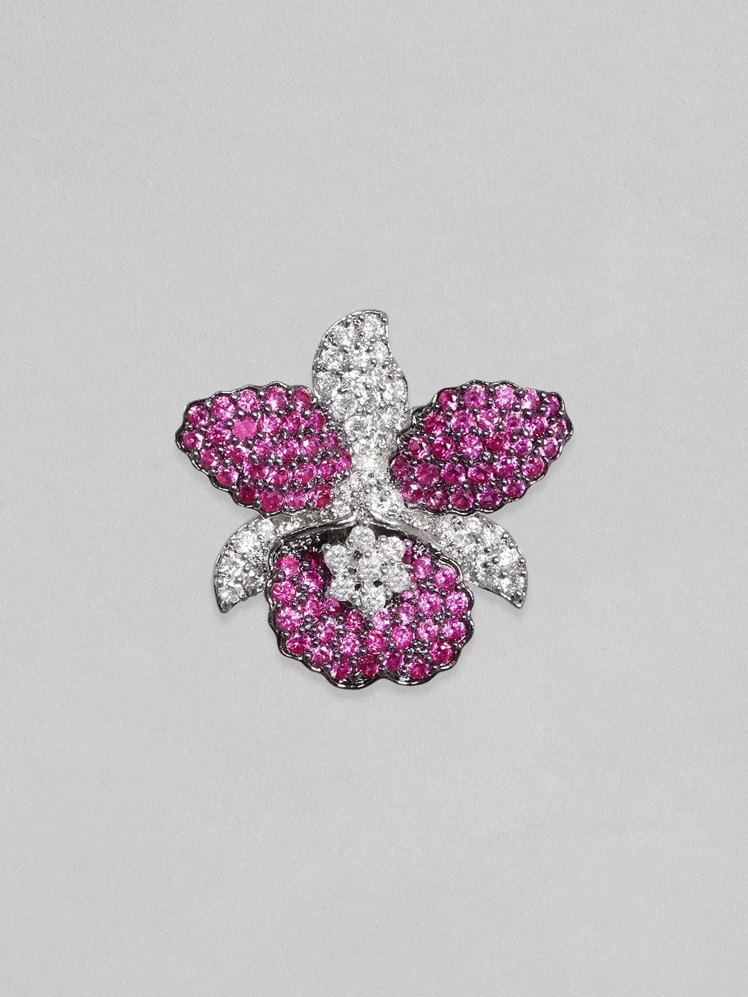 Rubans Rhodium Plated Premium White & Ruby Zircons Stud Earring