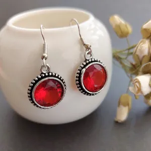 Scarlet Romance: Oxidized Hooped Earring with Red Stone