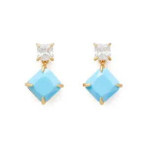 Showtime Drop Earrings in Gold & Light Blue