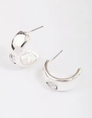 Silver Encased Pear Diamante Hoop Earrings