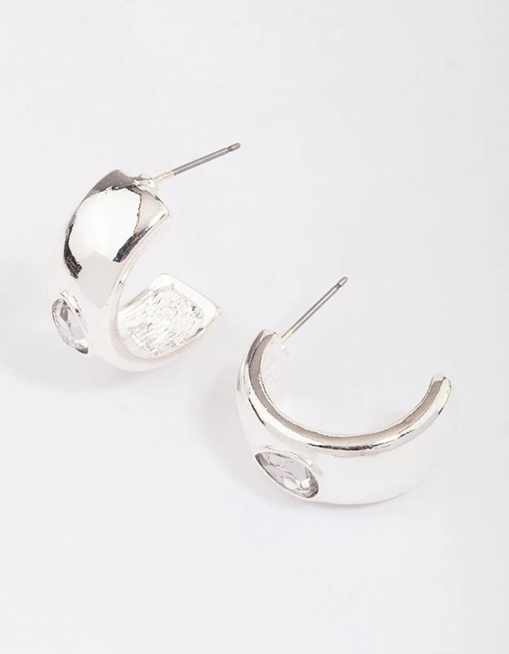 Silver Encased Pear Diamante Hoop Earrings