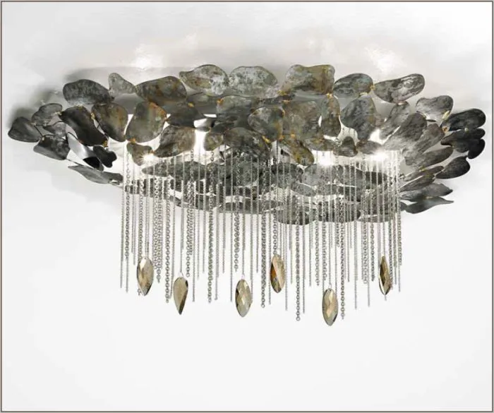 Silver Or Brown Steel Flush Ceiling Light From Italy