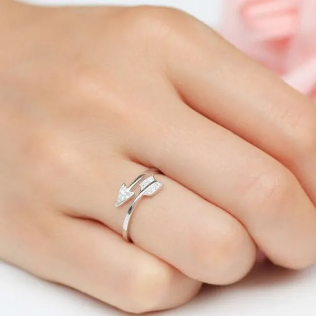 Silver Plated Arrow Crystal Ring