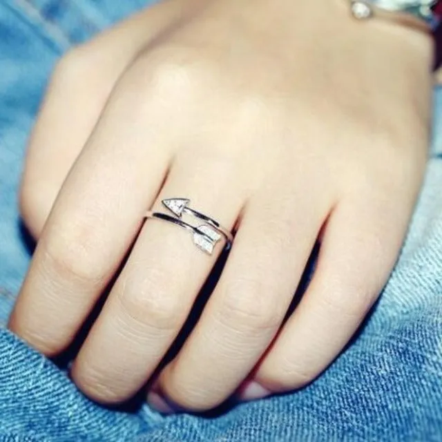 Silver Plated Arrow Crystal Ring