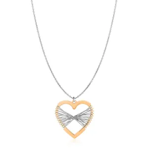 Size: 18'' - Sterling Silver Two Toned Wire Wrapped Heart Necklace