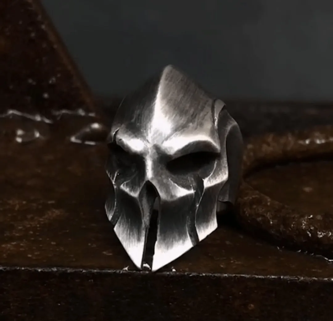 Spartan Knight Sterling Silver Skull Ring