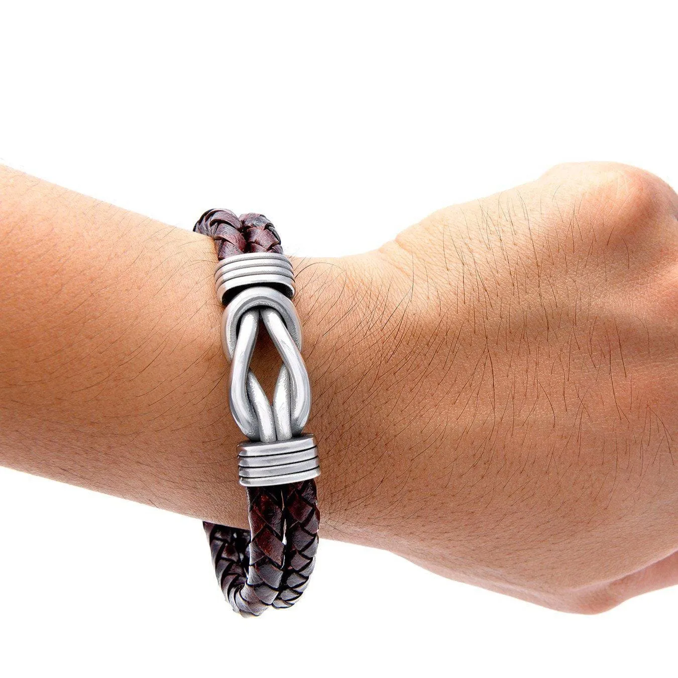 Stainless Steel and Leather Celtic Infinity Knot Bracelet