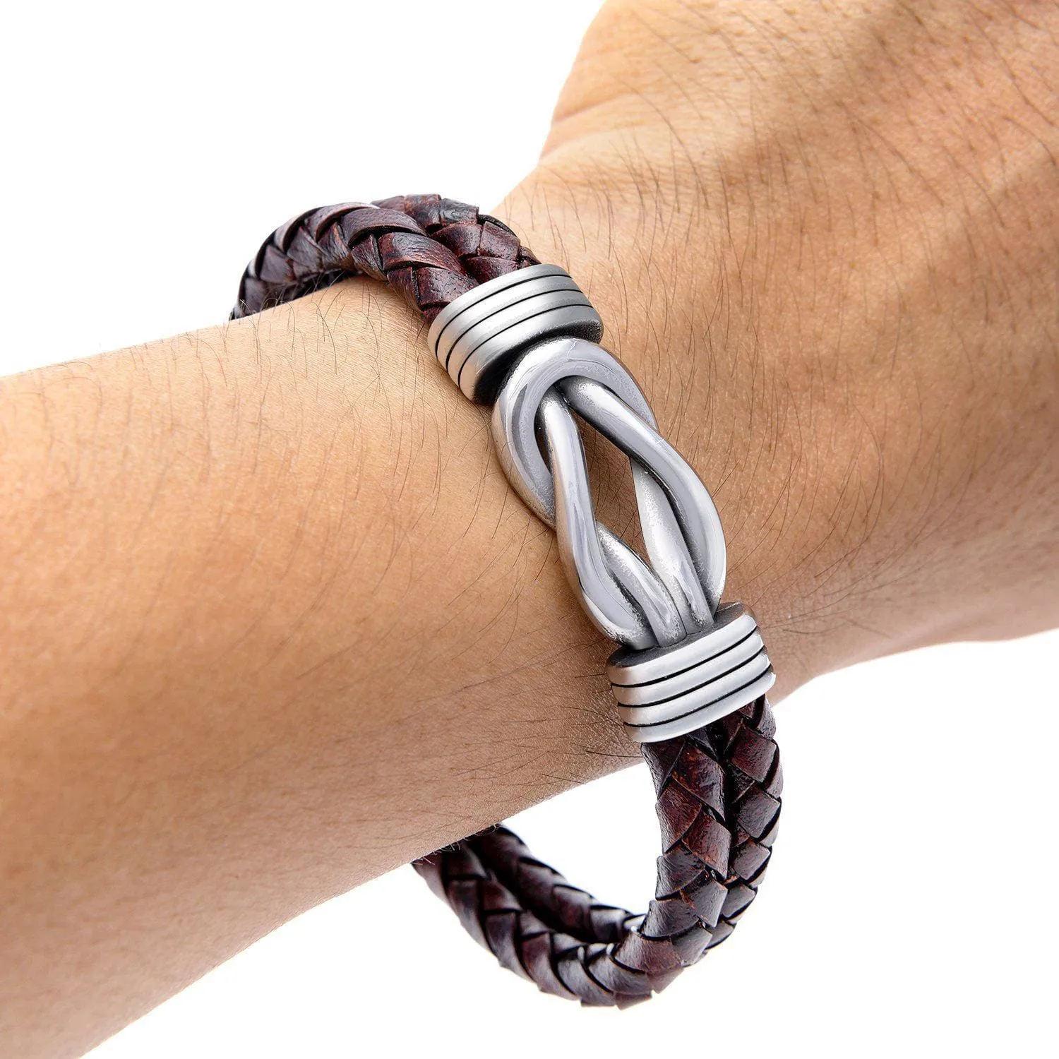 Stainless Steel and Leather Celtic Infinity Knot Bracelet