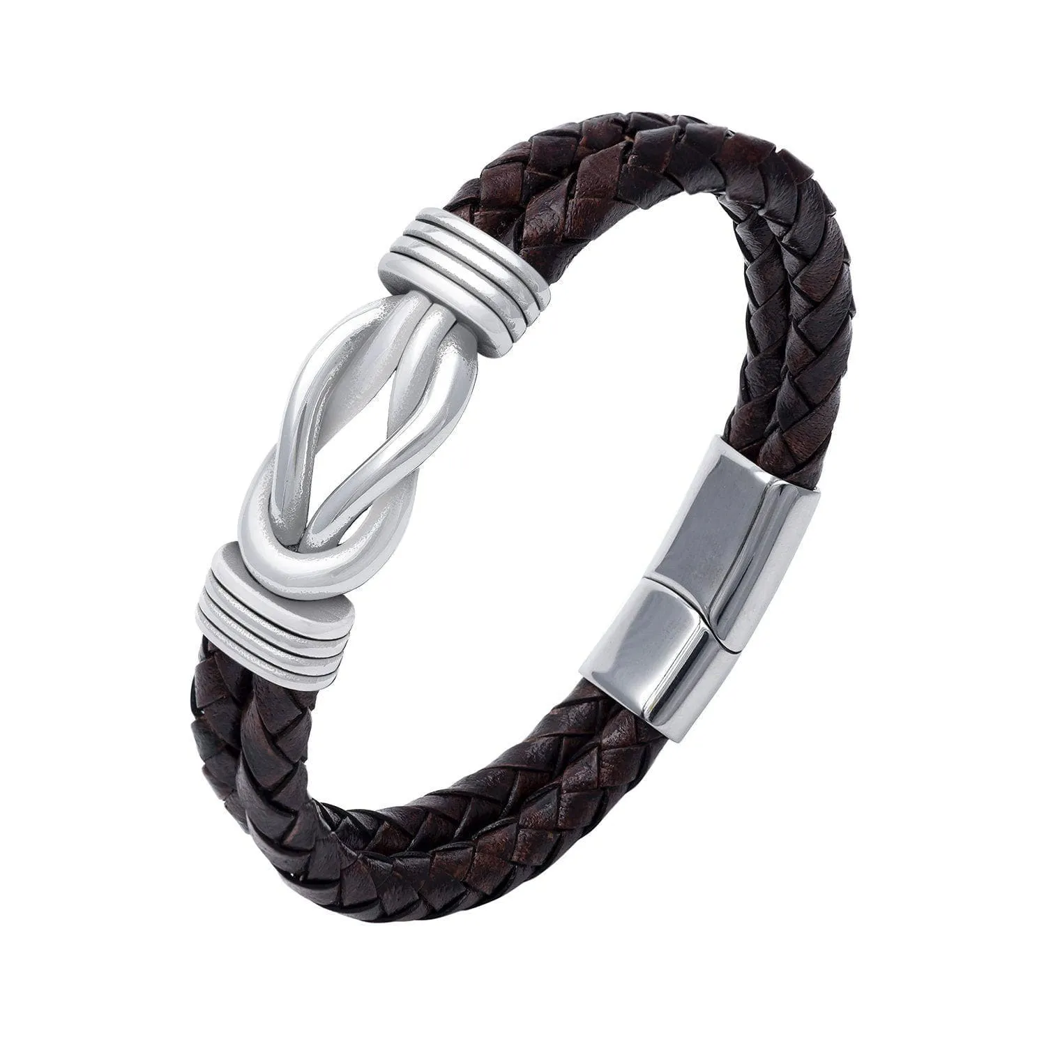 Stainless Steel and Leather Celtic Infinity Knot Bracelet