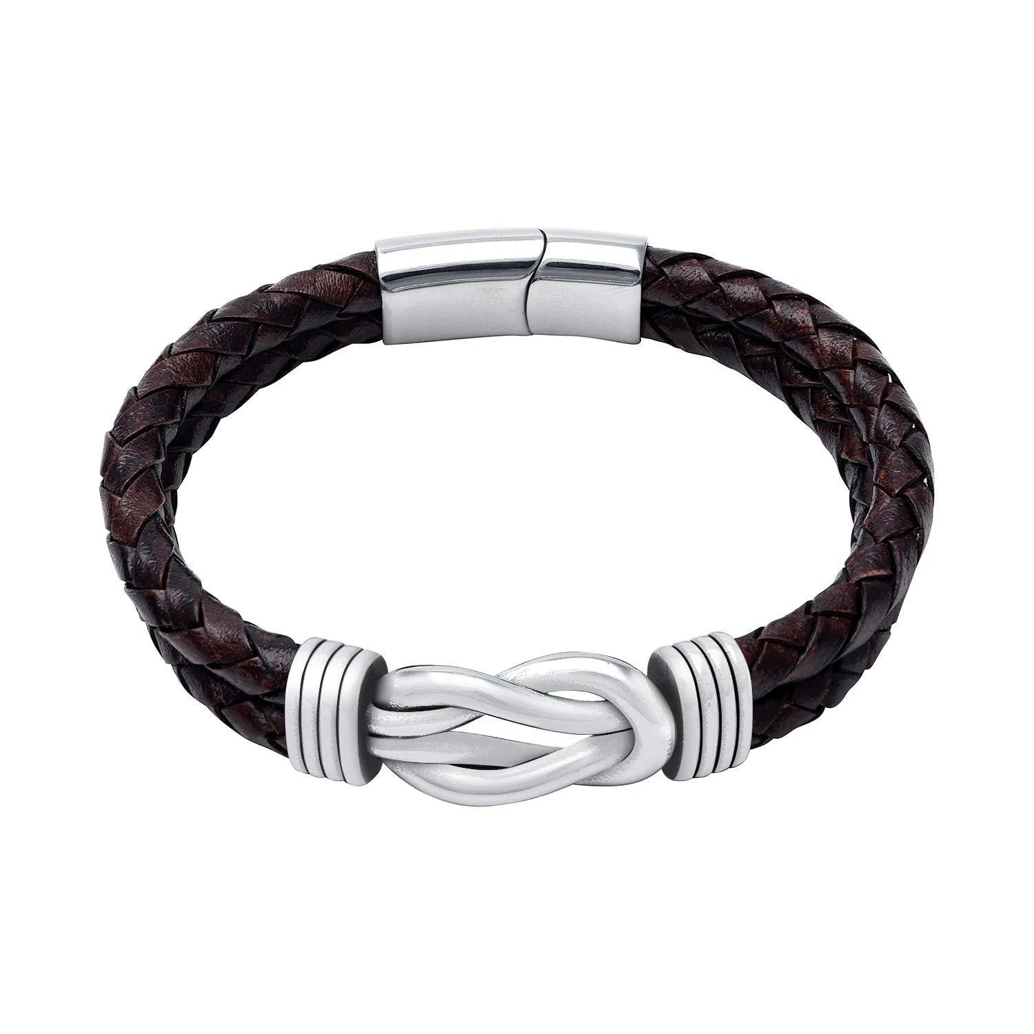 Stainless Steel and Leather Celtic Infinity Knot Bracelet