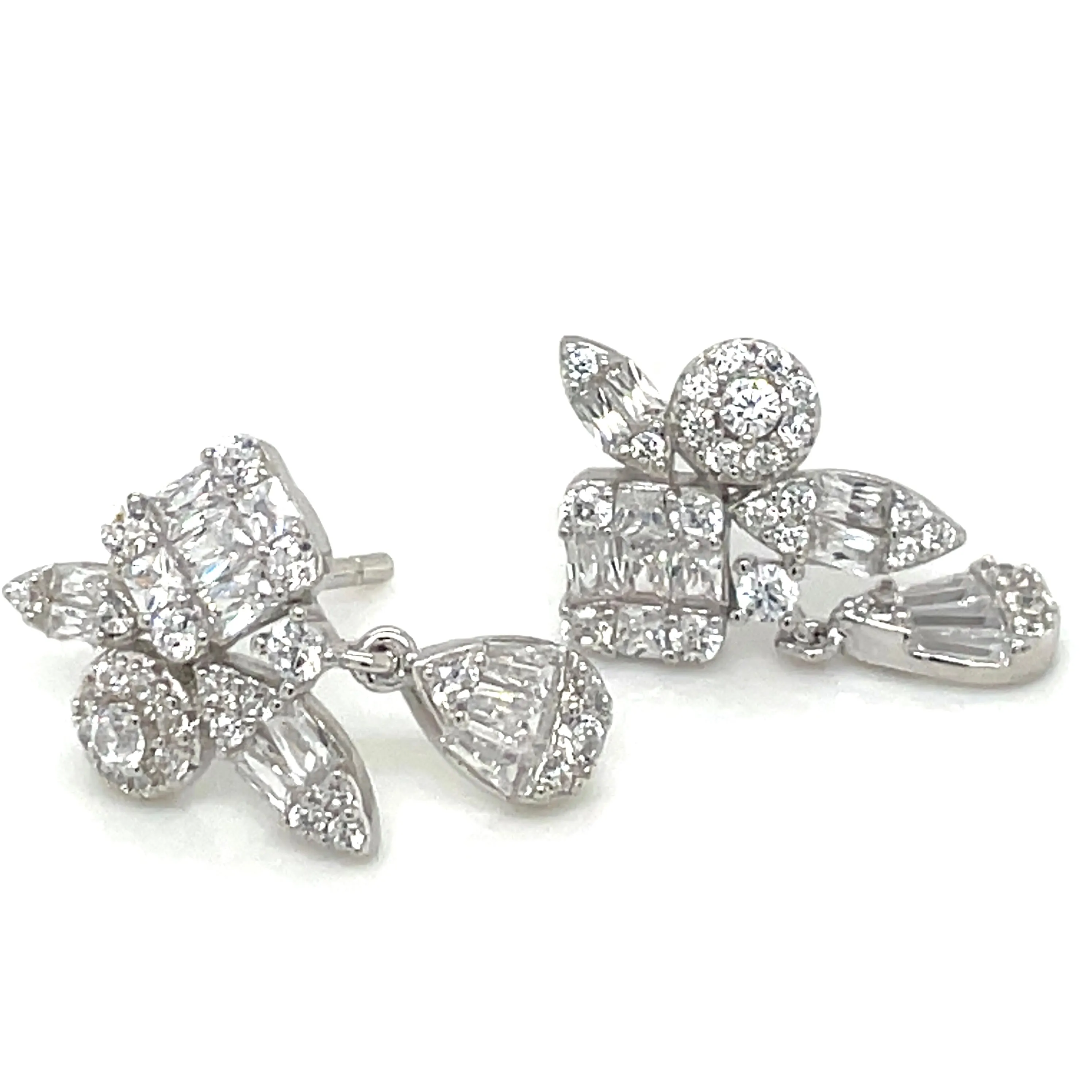 Sterling Silver Multi Cut Cz Drop Earrrings