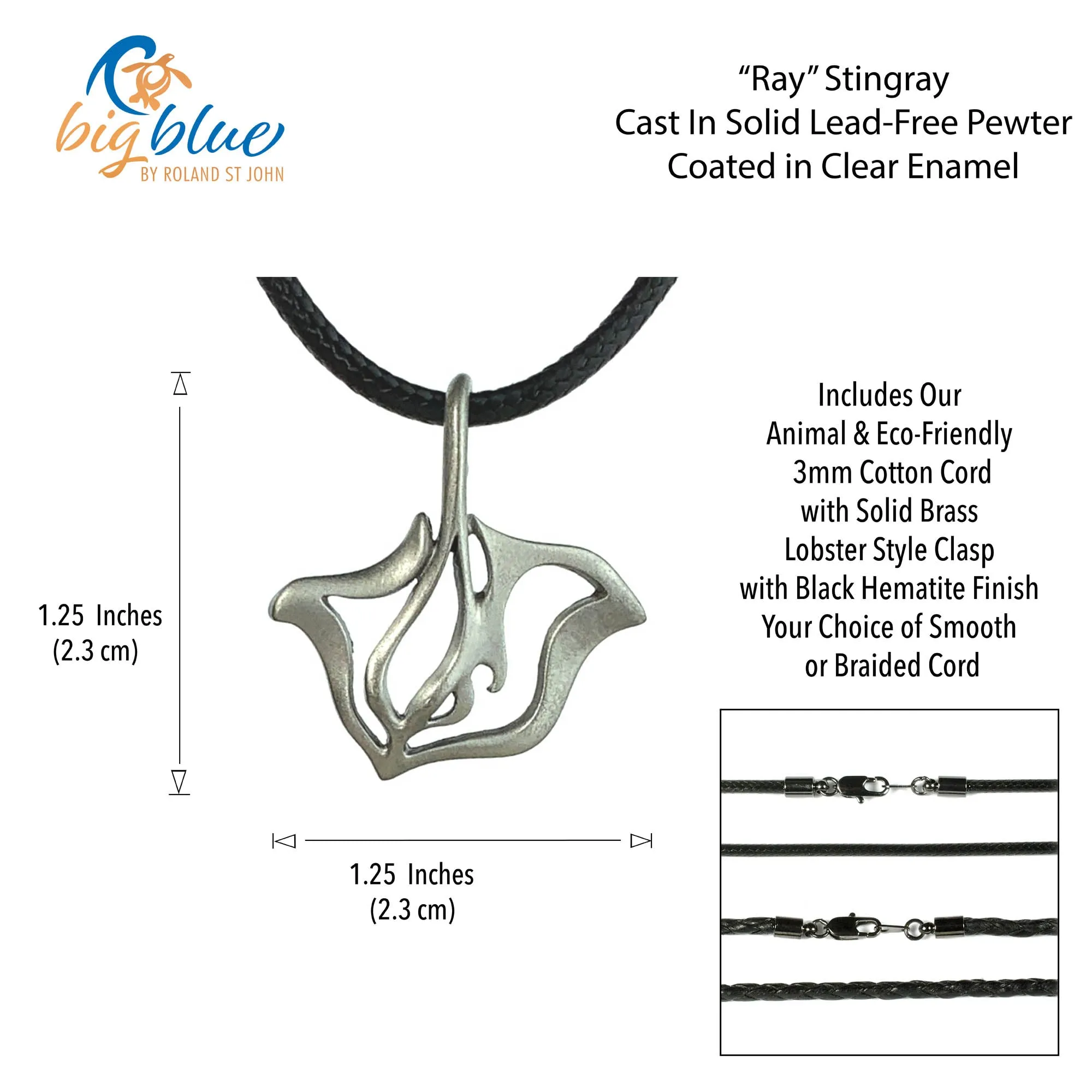 Stingray Necklace Pendant- Stingray Gift for Women and Men, Stingray Necklace, Gifts for Divers , Sea Life Jewelry, Stingray Charm