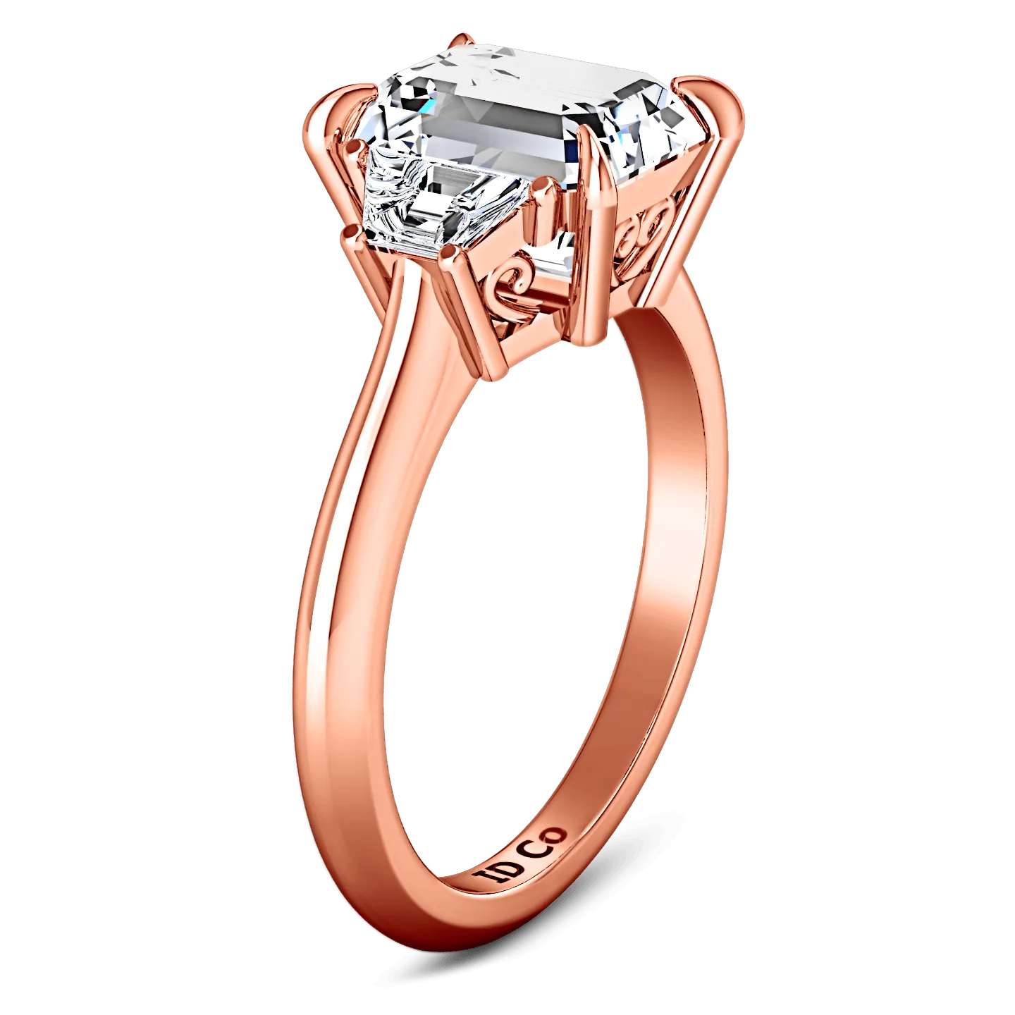 Three Stone Cushion Cut Engagement Ring Celesse 14K Rose Gold