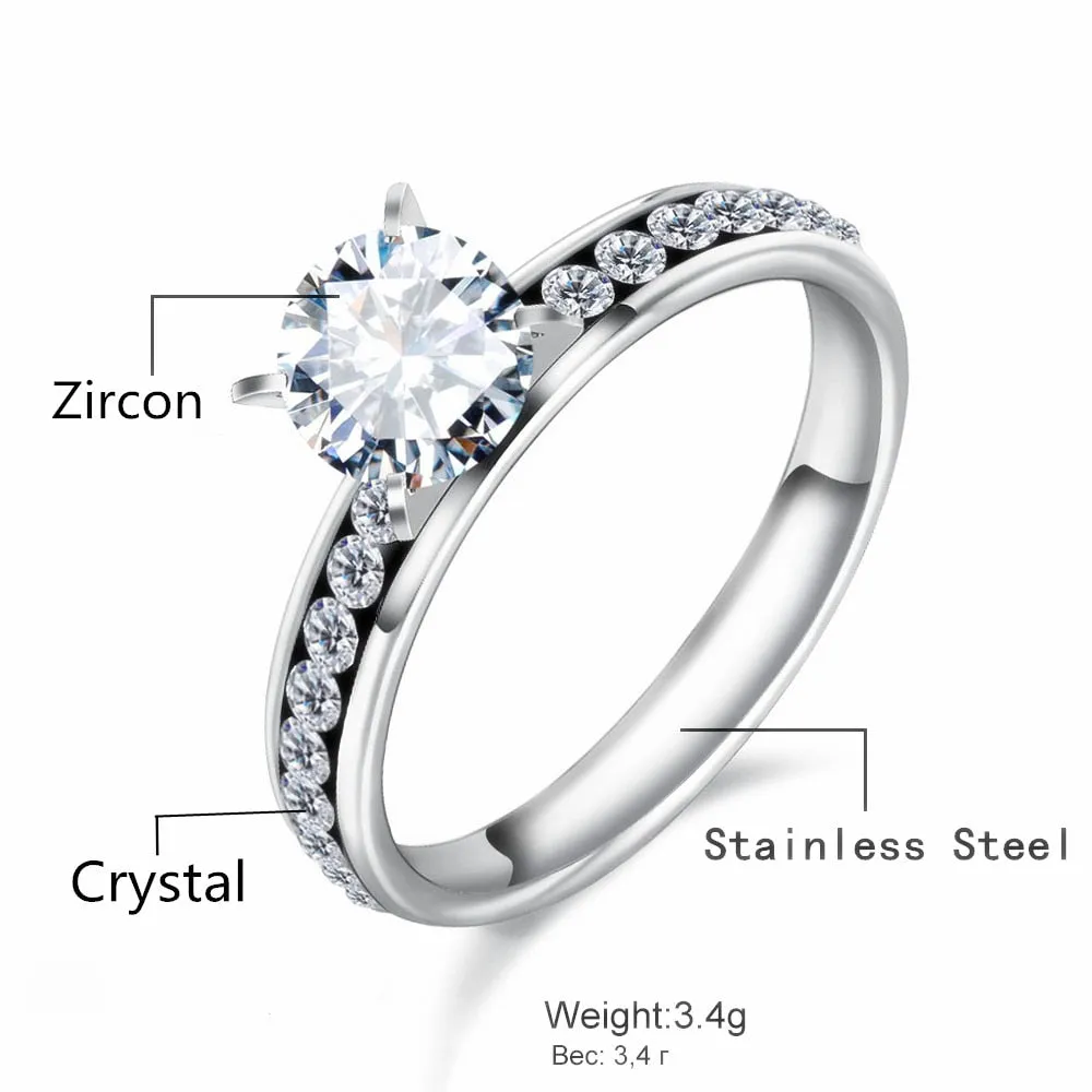 Titanium Stainless Steel Rings For Women Silver color 8 mm zirconia wedding rings Small CZ Surround Fashion Jewelry Wholesale