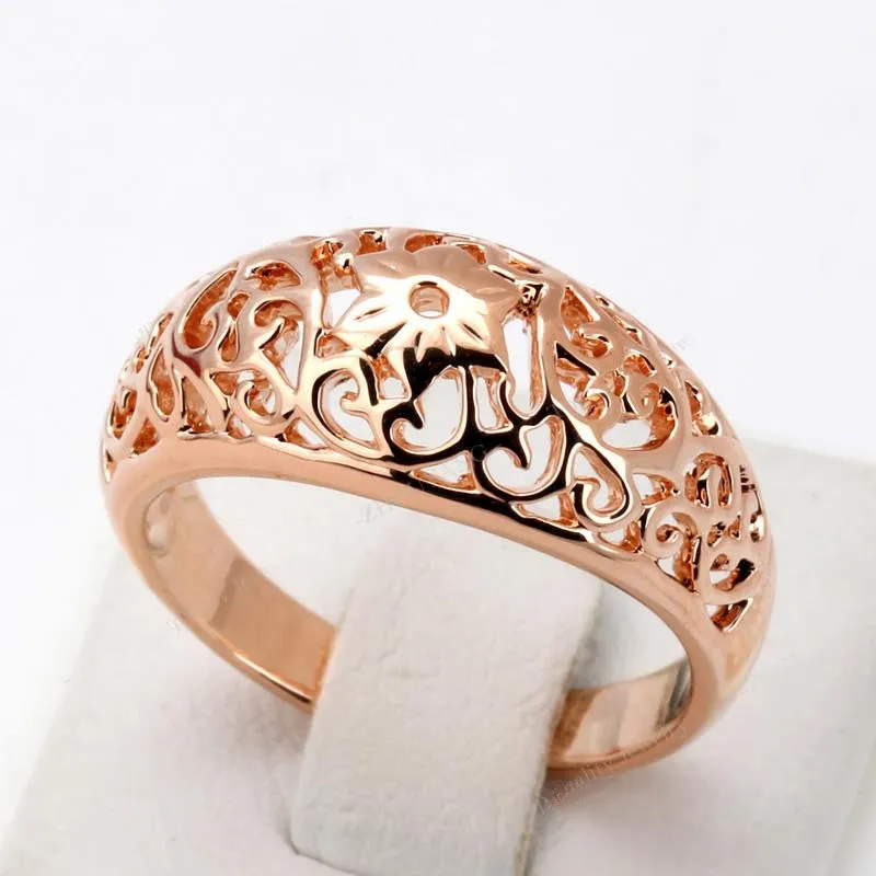 Top Quality Flower Hollowing craft Rose Plated Ring Fashion Jewelry Full Sizes