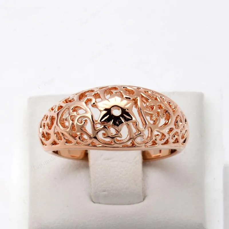 Top Quality Flower Hollowing craft Rose Plated Ring Fashion Jewelry Full Sizes