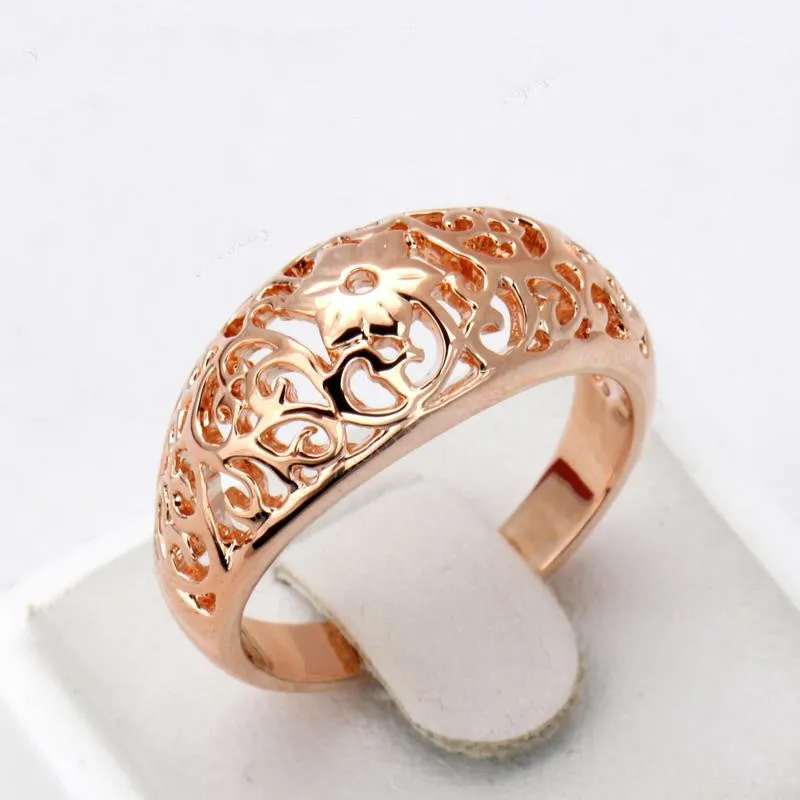 Top Quality Flower Hollowing craft Rose Plated Ring Fashion Jewelry Full Sizes