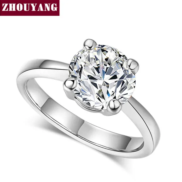 Top Quality Rose Gold Color Four Claw Cubic Zirconia 0.8CM Wedding Ring Austrian Crystals Wholesale For Women ZYR333 ZYR335