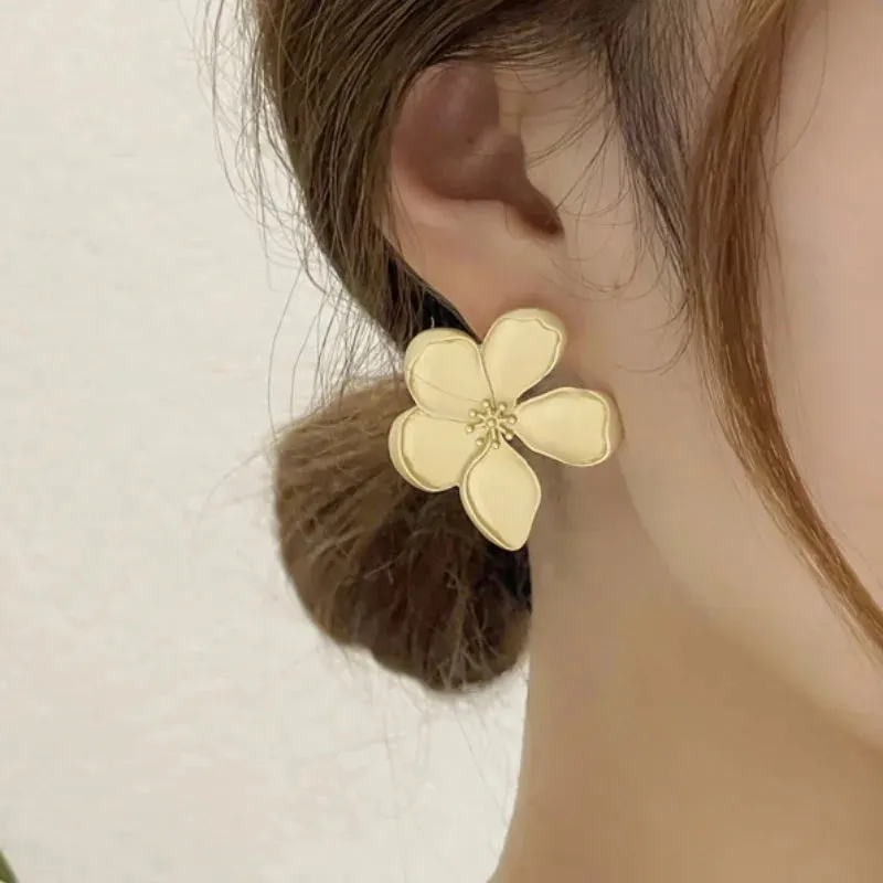 VAIGE Antique Matte Metal Floral Earrings in Gold and Silver