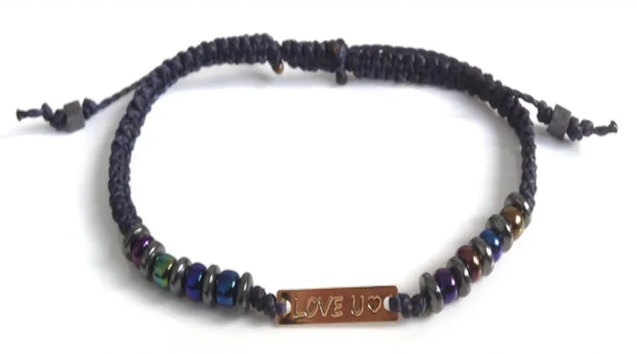 Valentines Day Gift for Him Boyfriend Love U Navy Blue Bracelet