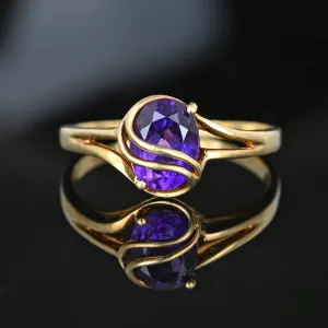 Vintage 10K Gold Bypass Amethyst Ring, Sz 9