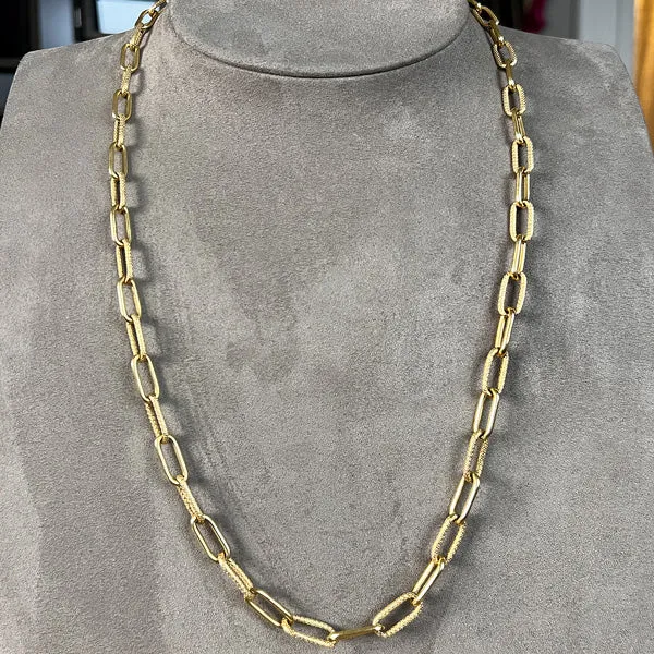 Vintage Oval Textured Link Chain Necklace