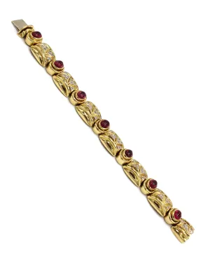 Vintage Pink Tourmaline Bracelet and Diamonds Set in 18K Gold